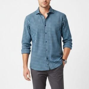 Bugatchi Uomo Modal Blend Blue Plaid Luxurious Men's Button Up Shirt Sz L